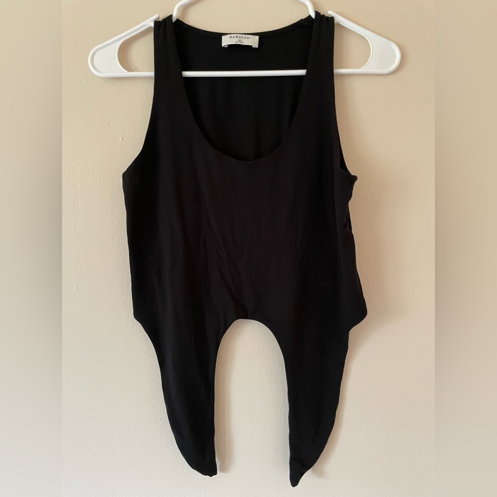 Aritzia Babaton Cropped Front Tie Tank Top Black Solid Size XS A1